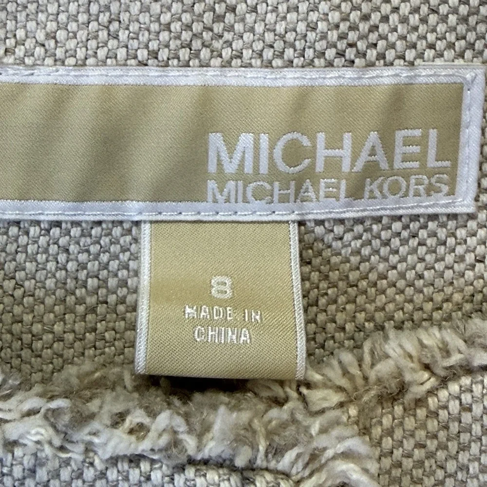Michael Kors Vest‎ Womens Size 8 Beige Linen Cotton Blend Twill Frayed Trim